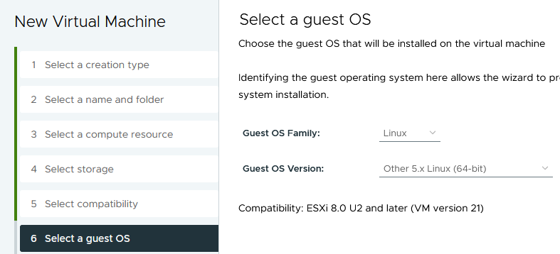 Guest OS Customization: Linux Other 5.x (64 Bit)